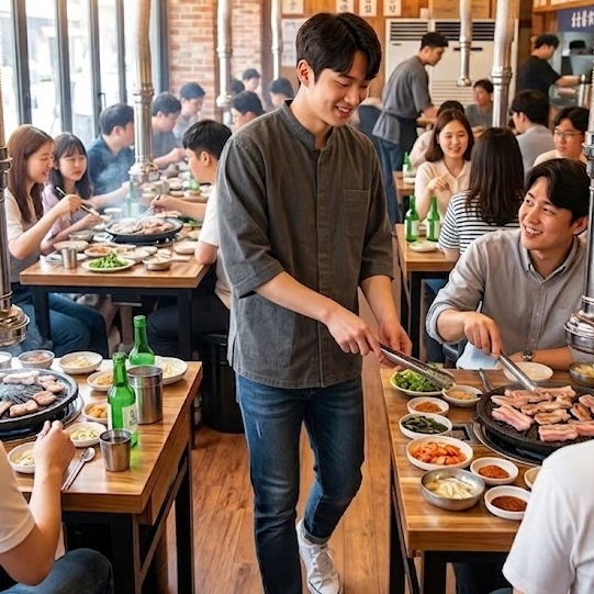 韓国テイストのエプロンと三角巾の店舗用コーディネート