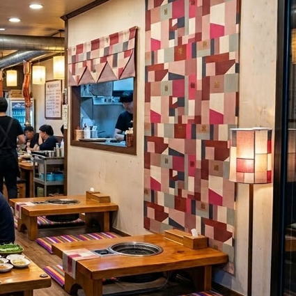 韓国生地や麻のれんを使った飲食店の空間演出例