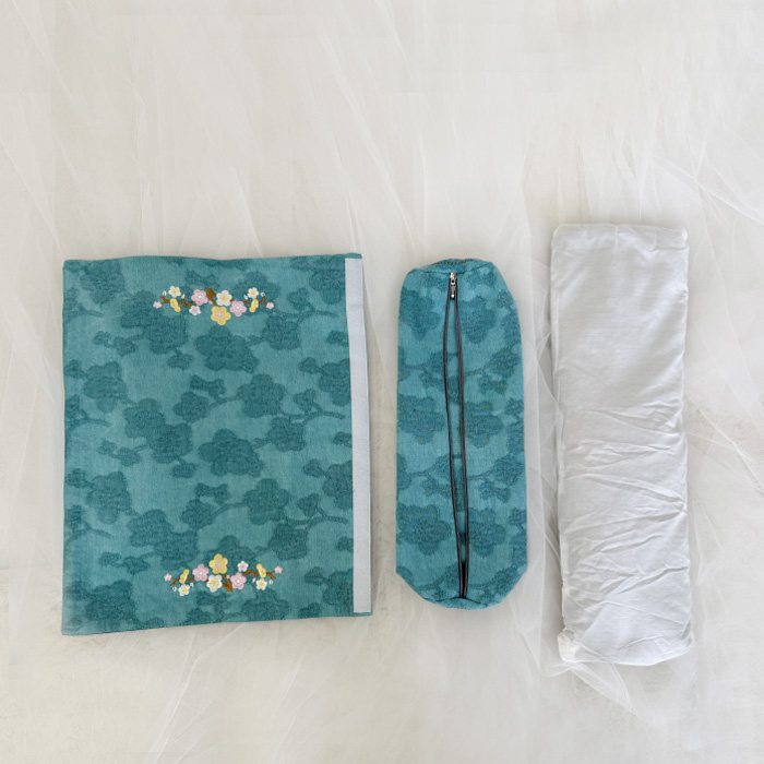 韓国刺繍デザイン そば殻 首枕 3点セット カバー付 綿100%・快適