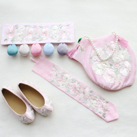 韓国1歳のお誕生日用　刺繍祝い帯トルティ・ピンク牡丹4点セット