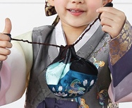 チョゴリ韓服の子供用バック 刺繍巾着福チュモニ(青い鳥)
