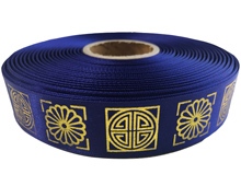 韓国生地リボン(金箔入り)生地1ｍ単位 幅2.5cm-ブルー