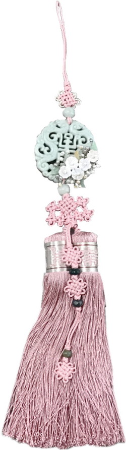 シルク手彫り新翡翠とパール花装飾ノリゲ コーラルピンク