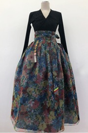 韓国舞踊用衣装チマ・練習用オーダースカート花柄1(巻きスカート)