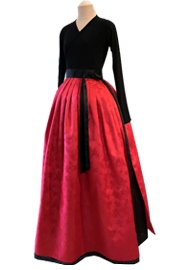 韓国舞踊用衣装チマ・練習用リバーシブル  オーダースカート黒・赤(巻きスカート)