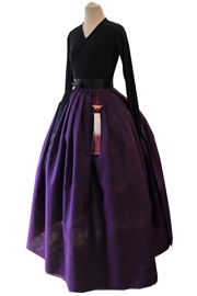 韓国舞踊用衣装チマ・練習用リバーシブル  オーダースカート黒・紫(巻きスカート)