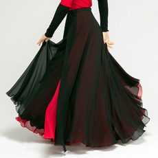 韓国舞踊用衣装チマ・練習用スカートシフォン赤黒(巻きスカート)