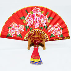 韓国舞踊小物高級牡丹赤扇子(1本)