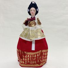 韓国人形・王妃 白×赤 韓国伝統衣装の本格韓国人形