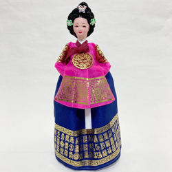 韓国人形・王妃 青×ピンク 韓国伝統衣装の本格韓国人形