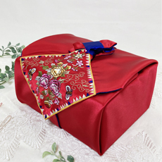 韓国シルク婚礼風呂敷繍入り2赤×青150cm角　(両面使い可能)