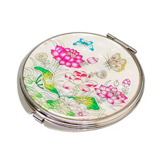 天然貝 コンパクトミラー（蓮白）シェル・螺鈿 韓国 ミラー 鏡 コンパクトプレゼント・ギフトにおすすめ