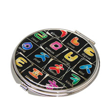 天然貝 コンパクトミラー（ハングル黒1）シェル・螺鈿 韓国 ミラー 鏡 コンパクトプレゼント・ギフトにおすすめ