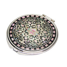 天然貝 コンパクトミラー（タンチョ）シェル・螺鈿 韓国 ミラー 鏡 コンパクトプレゼント・ギフトにおすすめ