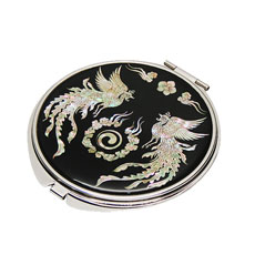 天然貝 コンパクトミラー（鳳凰）シェル・螺鈿 韓国 ミラー 鏡 コンパクトプレゼント・ギフトにおすすめ