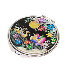 天然貝 コンパクトミラー（鴛鴦）シェル・螺鈿 韓国 ミラー 鏡 コンパクトプレゼント・ギフトにおすすめ