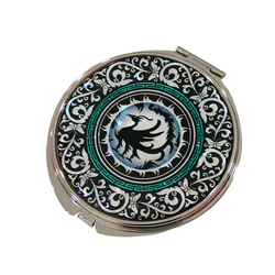 天然貝 コンパクトミラー（三足鳥青）シェル・螺鈿 韓国 ミラー 鏡 コンパクトプレゼント・ギフトにおすすめ