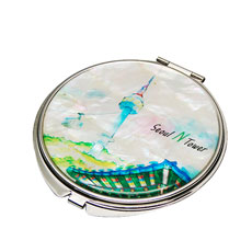 天然貝 コンパクトミラー（ソウルタワー）シェル・螺鈿 韓国 ミラー 鏡 コンパクトプレゼント・ギフトにおすすめ