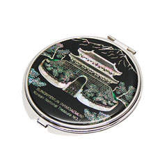天然貝 コンパクトミラー（南大門）シェル・螺鈿 韓国 ミラー 鏡 コンパクトプレゼント・ギフトにおすすめ