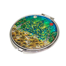 天然貝 コンパクトミラー（日月五峰図）シェル・螺鈿 韓国 ミラー 鏡 コンパクトプレゼント・ギフトにおすすめ