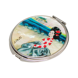 天然貝 コンパクトミラー（ファン・ジニ）シェル・螺鈿 韓国 ミラー 鏡 コンパクトプレゼント・ギフトにおすすめ