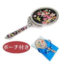 天然貝 コンパクト手鏡ミラー（梅と鶯）シェル・螺鈿 韓国 ミラー 鏡 ポーチ付きプレゼント・ギフトにおすすめ