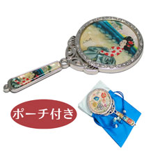 天然貝 コンパクト手鏡ミラー（ファン・ジニ）シェル・螺鈿 韓国 ミラー 鏡 ポーチ付きプレゼント・ギフトにおすすめ