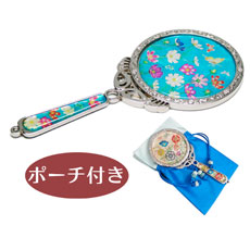 天然貝 コンパクト手鏡ミラー（コスモス）シェル・螺鈿 韓国 ミラー 鏡 ポーチ付きプレゼント・ギフトにおすすめ