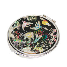 天然貝 コンパクトミラー（十長生）シェル・螺鈿 韓国 ミラー 鏡 コンパクトプレゼント・ギフトにおすすめ