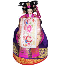 韓国人形・紫ウォンサム 韓国伝統衣装の本格韓国人形