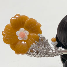韓国ヘアー飾りピニョNo84玉のお花かんざしピニョ