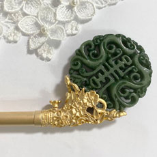 韓国ヘアー飾りピニョNo87透かし文字緑かんざしピニョ
