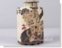 韓国有名陶芸家作 イギョンヒョン・鵲かささぎと虎長花器