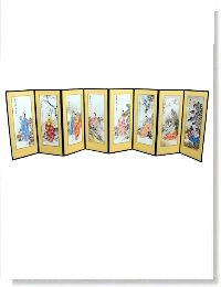韓国風俗絵画図のミニ屏風・女性