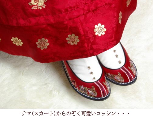 チマチョゴリの靴韓服靴 高級十長生刺繍コッシン 145赤 女性用コッシン 
