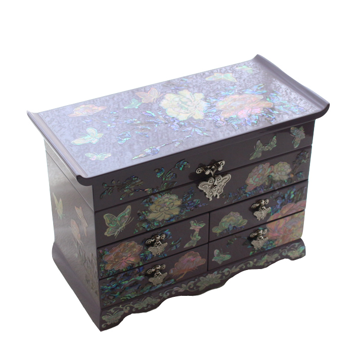 韓国漆螺鈿宝石小物入れ 紫花蝶 名刺入 小物入れ 夢市場本店