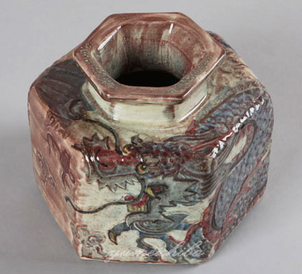 韓国有名陶芸家作 イギョンヒョン 龍紋花器 花器 陶磁器 夢市場本店